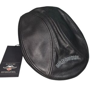 Harley-Davidson NWT Black Leather Bar & Shield Fitted Ivy Cap SZ M